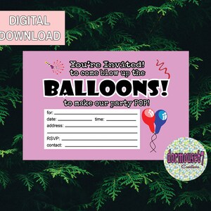 Balloon Invitation, Balloon Birthday Invitation, Balloon Card, Printable Birthday Invitation, Instant download, 7x5 card, Printable