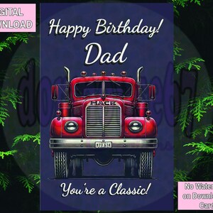 Carte d'anniversaire de camion,Anniversaire de camion classique,Camion rétro des années 50,Carte de camion rétro,Camion vintage,|Téléchargement numérique 5 x 7 pouces|Télécharger |Pour papa