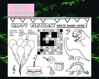 Personlig dinosauriefödelsedagsmålarbild, festunderlägg, festspelaktiviteter (digital nedladdning)