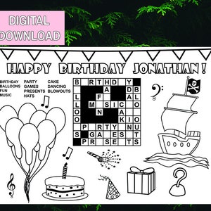 Pirate Coloring Page,Pirate Party Placemat,Pirate Activities,Pirate Party Birthday Activity, Pirate Birthday, Digital Download, Printable