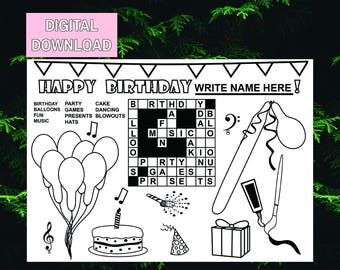 Art Party Birthday Coloring Page, Painting Activity, Balloon Party Game, Printable