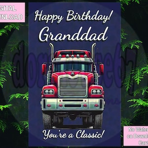 Carte d'anniversaire de camion,Anniversaire de camion classique,Camion rétro des années 80,Carte de camion rétro,Camion vintage,|Téléchargement numérique 5 x 7 pouces|Télécharger|Pour grand-père