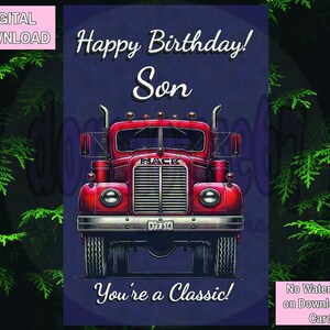 Carte d'anniversaire de camion,Anniversaire de camion classique,Camion rétro des années 50,Carte de camion rétro,Camion vintage,|Téléchargement numérique 5 x 7 pouces|Télécharger|Pour fils