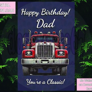LKW Geburtstagskarte,Klassischer LKW Geburtstag,Retro 1970er Jahre LKW,Retro Truck Karte,Vintage Truck,|Digitaler Download 13 x 18 cm|Download |Für DAD