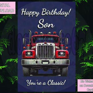 LKW Geburtstagskarte,Retro 1970er Jahre Geburtstagskarte,Klassischer Lastwagen Geburtstagskarte,Retro Truck,Vintage Truck,|Digitaler Download 13 x 18 cm|Download|Für SOHN