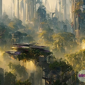 Post Apocalyptic Art, Dystopian City Wall Art ,Overgrown City Jungle Print | Digital Download | AI art | Printable