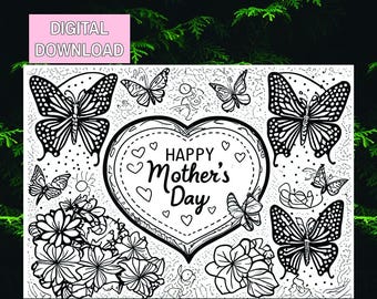 Moederdag kleurplaat, Moederdag kleurplaat, kinderactiviteit, Moederdag placemat, instant download, afdrukbaar voor Moederdag!