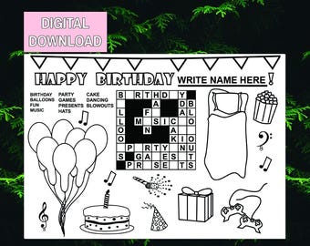 Personalized Sleepover Birthday Coloring Page, Placemat, Party Activity (Digital Download)