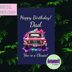 Carte d'anniversaire de voiture classique, anniversaire de voiture classique, pour papa ou n'importe qui, à personnaliser | Téléchargement numérique 15 x 7 pouces | Téléchargement | Personnalisation
