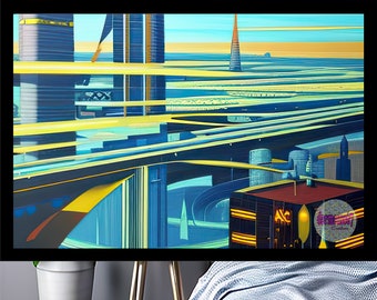 Retro Futurism art, Futuristic Wall art, Sci Fi wall art, art deco, digital download, ai art, printable