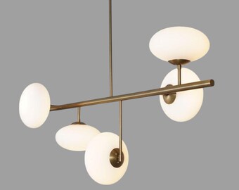 Mid-Century Modern Brass Chandelier 5 Globe Sputnik Ceiling Pendant Light Fixture