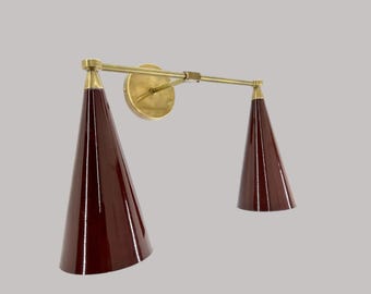 Handcrafted Raw Brass Double Wall Sconce Mid-Century Modern Brass Light Fixture