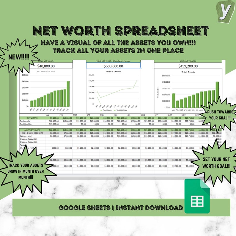 Net Worth Tracker Spreadsheet Template for Google Sheets Net Etsy
