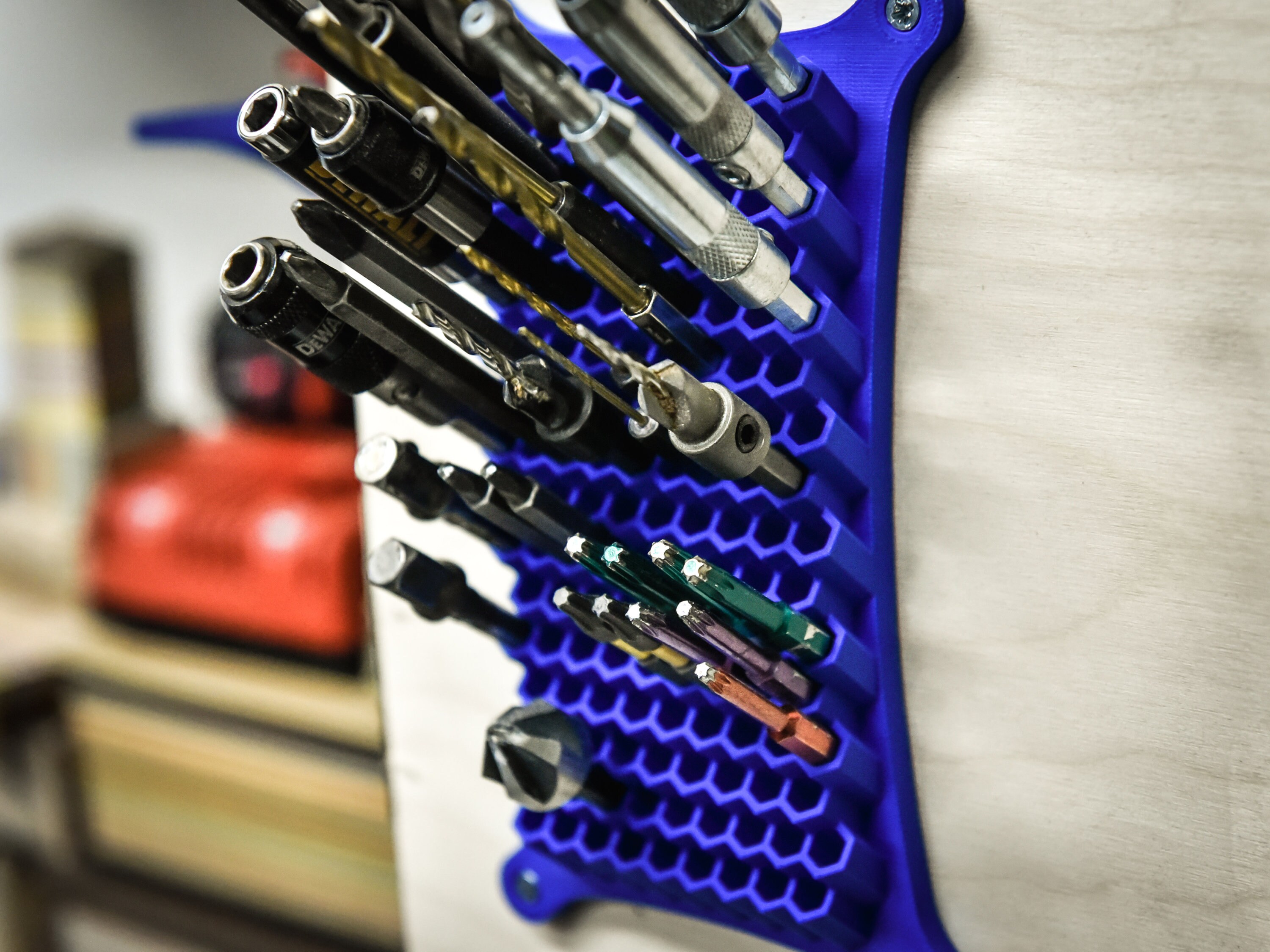 Demkmilri 1/4 Inch Hex Bit Holder Wall Mount – Organizer For Dewalt / Milwaukee (Orange/Blue/Red)