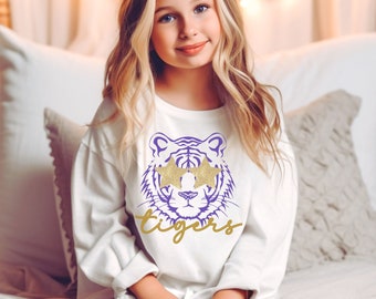 Kids Tigers Sweatshirt, Youth Tigers Sweatshirt, Kid School Spirit Sweater, Mascot Shirt, Kids Tiger Mascot Sweatshirt, Tiger Shirt for Kids