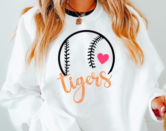 Tigers Baseball Sweatshirt,  Tigers Sweatshirt, Tigers Mascot Sweatshirt, Tigers Spirit Sweater, Tigers Baseball Mom Sweatshirt
