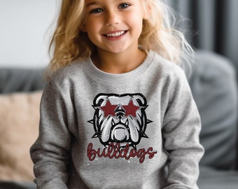 Kids Bulldog Sweatshirt, Youth Bulldogs Sweatshirt, Kid School Spirit Sweater, Bulldogs Youth Mascot Sweater, Kids Bulldog Mascot Sweatshirt