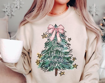 Christmas Sweatshirt, Christmas Tree Sweatshirt, Girly Christmas Sweatshirt, Christmas Gift, Holiday Sweater, Trendy Christmas Tree Sweater