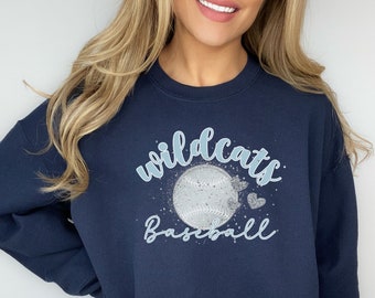 Wildcats Baseball Sweatshirt Carolina Blue and Navy, Women's Wildcats Baseball Sweater, Wildcats Baseball Mom Sweatshirt, Wildcats Crewneck