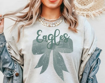Eagles Coquette Bow Shirt, Eagles Mascot Bow TShirt, Eagles Teacher T-Shirt, Coquette School Shirt, Eagles Football, Eagles Spirit Tee