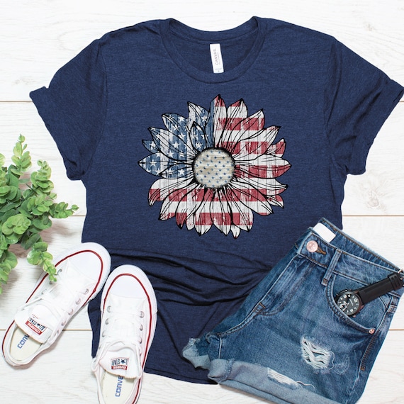 America Sunflower Shirt, USA Flag Flower T Shirt, Gift For American, 4th Of July Flag Graphic T-Shirt, Freedom TShirt, Independence Shirt