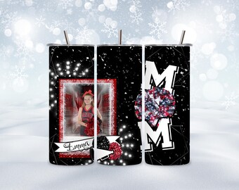 Cheer Mom Tumbler Wrap, Red & Black Photo Design (Digital PNG)