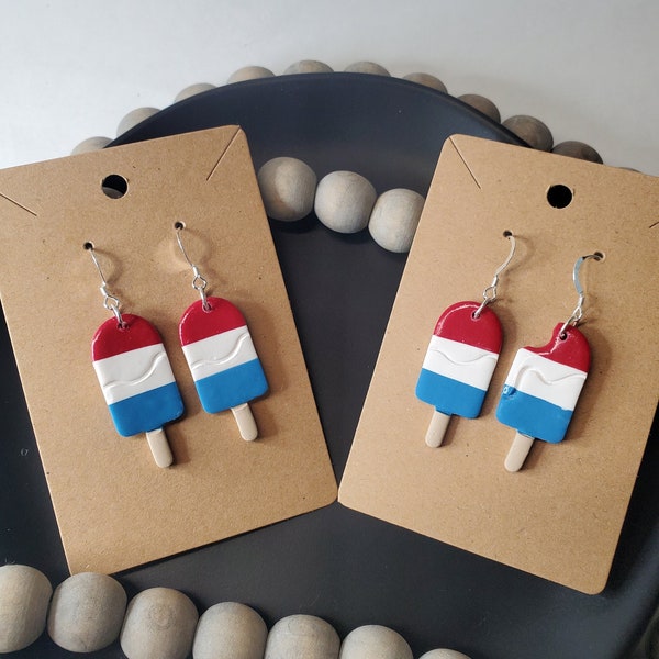 Red White and Blue Popsicle Earrings | 4th of July | Handmade Clay Earrings | Polymer Clay | Lightweight | Team USA | Sterling Silver