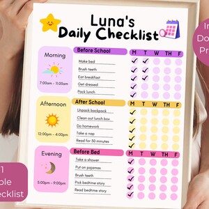 Kinder Checkliste Plan, druckbare bearbeitbare tägliche wöchentliche visuelle Routine Diagramm, tägliche Routine Diagramm, druckbare PDF bearbeitbare Aufgaben Diagramm