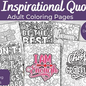 60 Inspirational Quotes Adult Coloring Book, Mental Health, Inspirational Pages, Self Care, Teen Colouring Sheets, Instant Digital Download