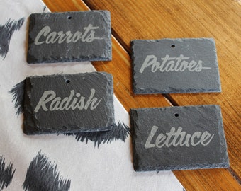 Personalized Slate Garden Marker with Stainless Steel Wire Hanger- Customizable Plant Label for Your Garden | Tall Hanging Plant Label