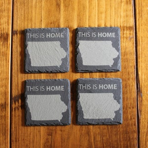 Home State Slate Coasters | All States | Housewarming Gift | Wedding Gift | Custom Coaster | Set of Coasters | Engraved Coaster Set