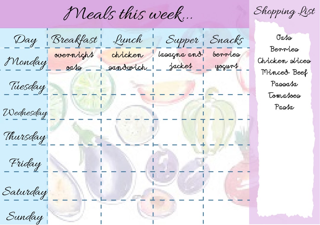 Weekly Meal Planner Printable With Shopping List, Organised Meal ...
