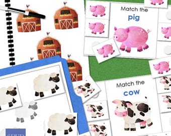 Caixas de tarefas e atividades de aprendizagem sem erros com tema de fazenda para educação infantil e educação especial