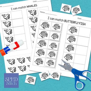 NO PREP Ocean-Themed Errorless Learning Cut & Paste Worksheets for Early Education Special Education