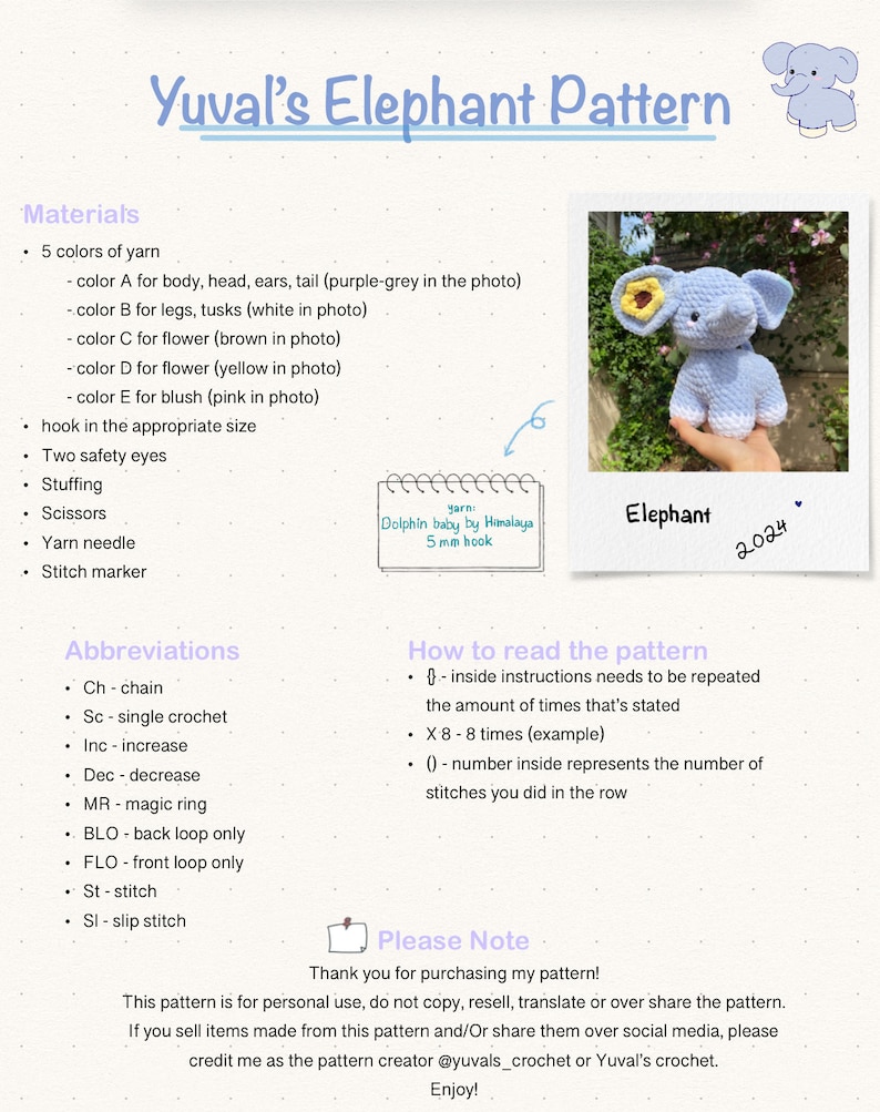 CROCHET PDF PATTERN: Elephant image 5