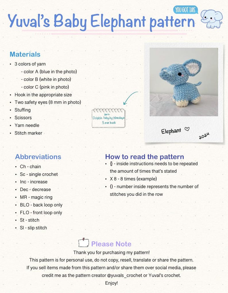 Baby Elephant & Mini Cow Crochet PATTERN - Etsy