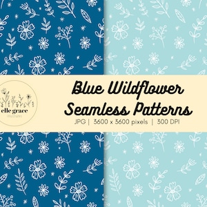 Blue Wildflower Digital Seamless Patterns Repeating File | Commercial Use | Scrapbook Paper | Botanical Fabric Pattern Flower Digital Paper