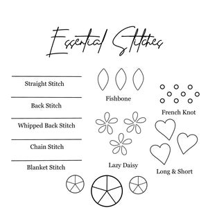 手刺繍ステッチサンプル、PDF 刺繍パターン、必須ステッチパターン、即時ダウンロード、基本的な手縫いステッチ