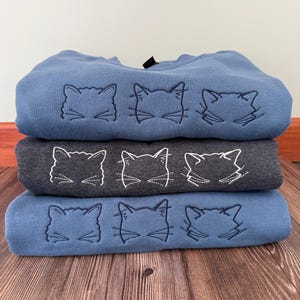 Embroidered Cat Sweatshirt, Unisex Crewneck, Minimalist Design for cat lovers