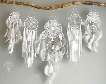 White Dreamcatcher, Dreamcatcher Moon & Stars, Dreamcatcher Wall Hanging, Wall Art Decor, Set of 5, Dreamcatcher