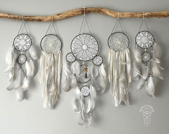 Grey Dreamcatcher, Dreamcatcher Moon & Stars, Dreamcatcher Wall Hanging, Wall Art Decor, Set of 5, Dreamcatcher