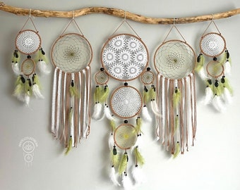 Green & Brown Dreamcatcher, Giant Dreamcatcher, Dreamcatcher Wall Hanging, Wall Art Decor, Set of 5, Dreamcatcher