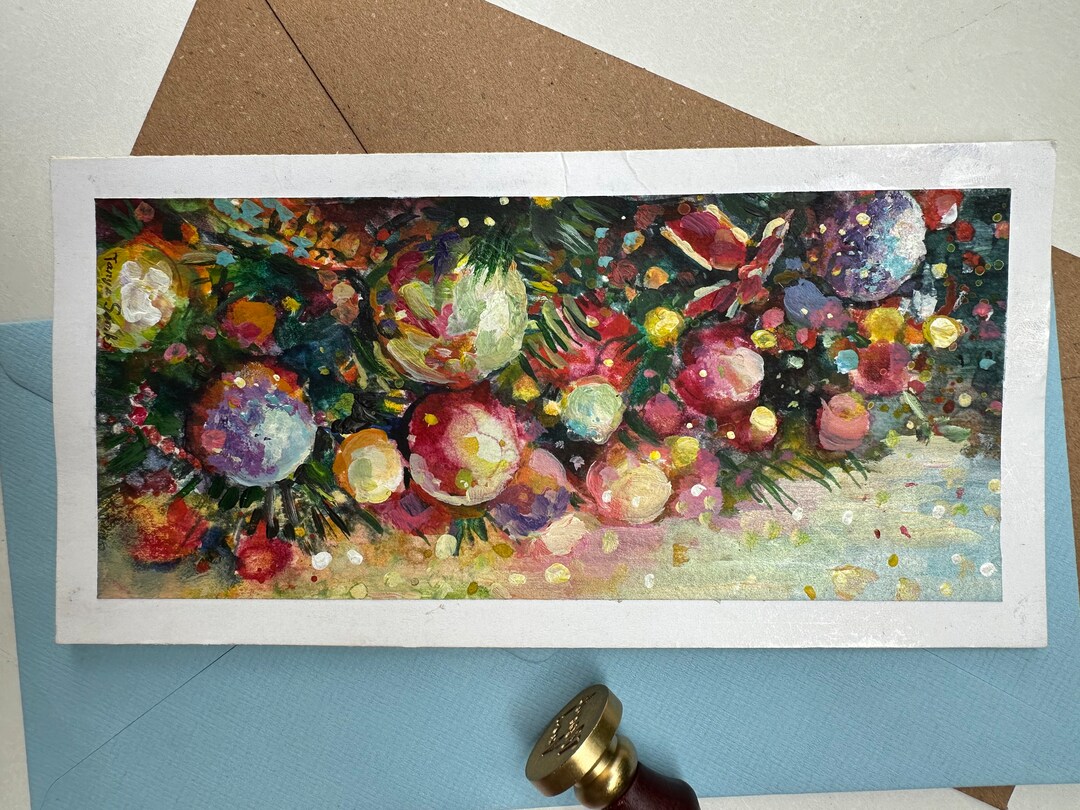 Original Watercolor Christmas Card 10x20 Cm. Handmade Can Be - Etsy