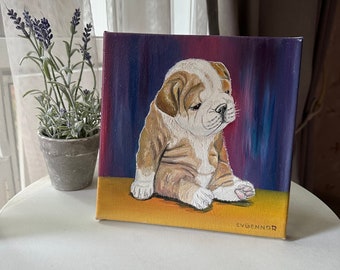 cute puppy hand painted oil on canvas.three-layer coating, best revealed under artificial lighting, size 30x30 cm