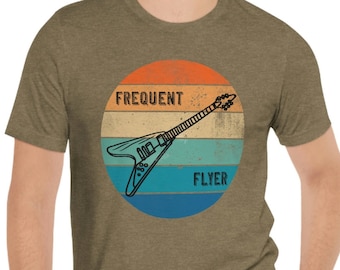 Flying V Guitar T-Shirt: Retro Frequent Flyer Rock Tee