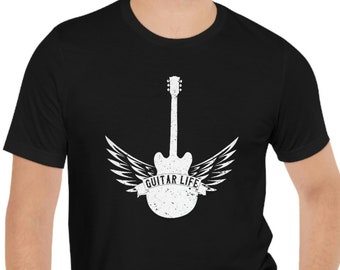 Retro Guitar Life with Wings T-Shirt: Rock Guitar Tee