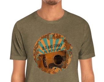 Vintage Acoustic Guitar T-shirt: Old and Funky Guitarist Tee