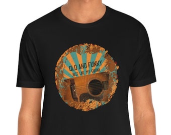 Vintage Acoustic Guitar T-Shirt: Old and Funky Guitarist Tee