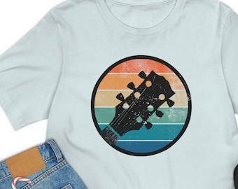 Retro Guitar Headstock T-Shirt: Rainbow Circle Guitar Tee