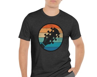 Retro Guitar Headstock T-Shirt: Rainbow Circle Guitar Tee